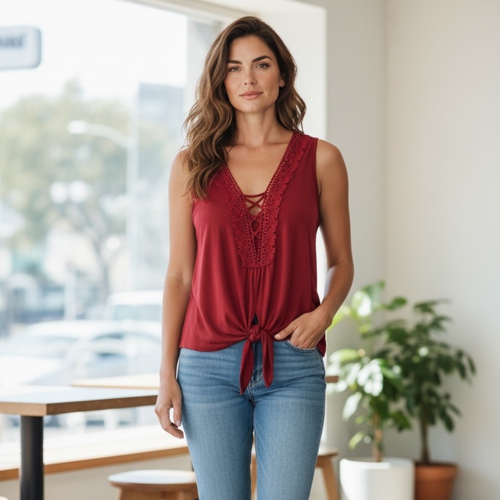 New York Laundry Red Lace-Up Tank Top